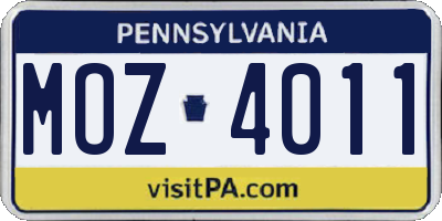 PA license plate MOZ4011