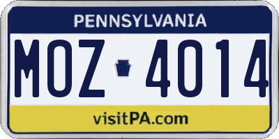 PA license plate MOZ4014