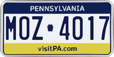 PA license plate MOZ4017