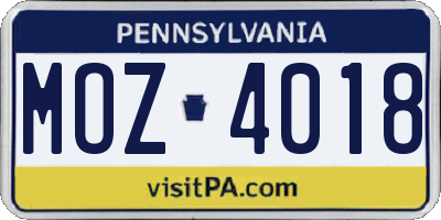 PA license plate MOZ4018