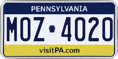 PA license plate MOZ4020