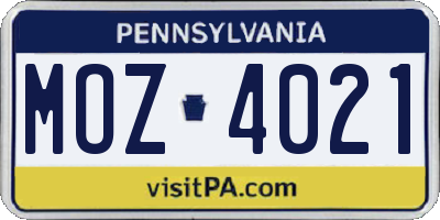 PA license plate MOZ4021