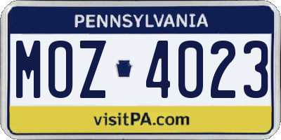 PA license plate MOZ4023