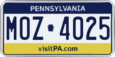 PA license plate MOZ4025