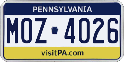 PA license plate MOZ4026
