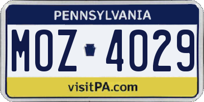 PA license plate MOZ4029