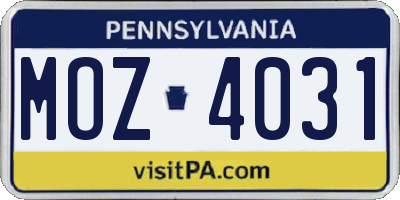 PA license plate MOZ4031