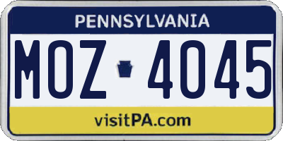 PA license plate MOZ4045