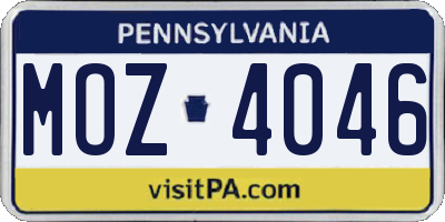 PA license plate MOZ4046
