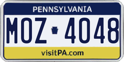 PA license plate MOZ4048