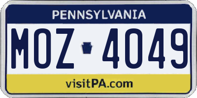PA license plate MOZ4049