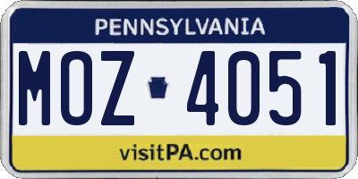 PA license plate MOZ4051