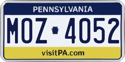 PA license plate MOZ4052
