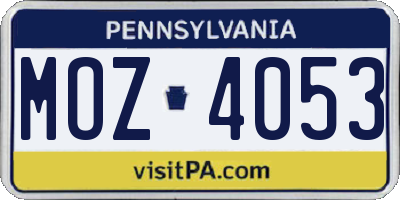 PA license plate MOZ4053
