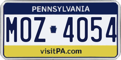 PA license plate MOZ4054