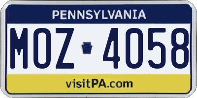 PA license plate MOZ4058
