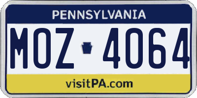 PA license plate MOZ4064