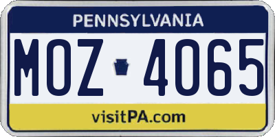 PA license plate MOZ4065