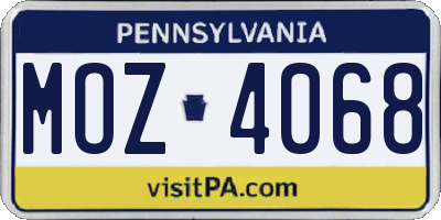 PA license plate MOZ4068