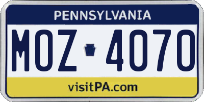 PA license plate MOZ4070