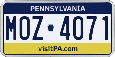 PA license plate MOZ4071