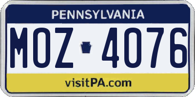 PA license plate MOZ4076