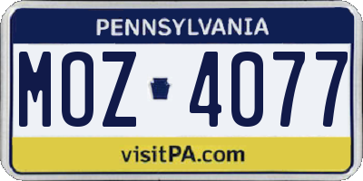 PA license plate MOZ4077