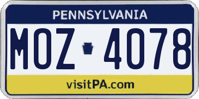 PA license plate MOZ4078