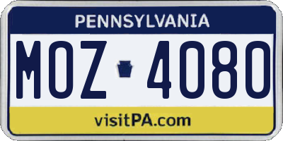 PA license plate MOZ4080