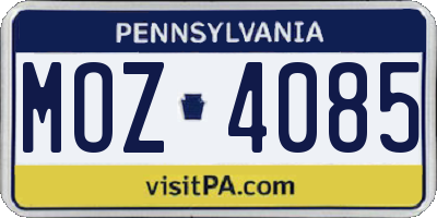 PA license plate MOZ4085