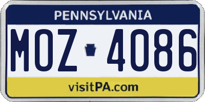 PA license plate MOZ4086