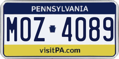 PA license plate MOZ4089