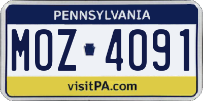 PA license plate MOZ4091