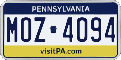 PA license plate MOZ4094