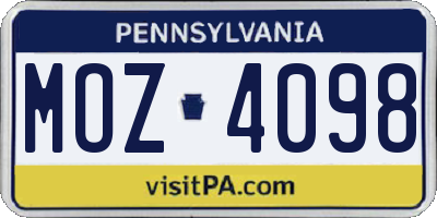 PA license plate MOZ4098