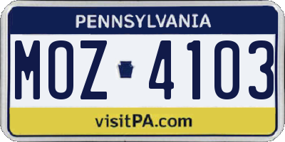 PA license plate MOZ4103