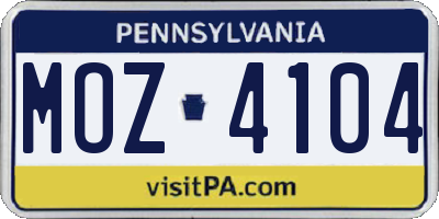 PA license plate MOZ4104