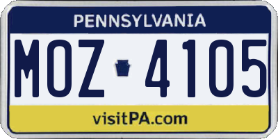 PA license plate MOZ4105