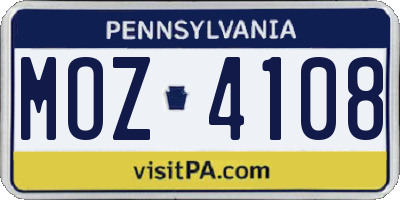 PA license plate MOZ4108