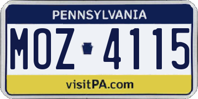 PA license plate MOZ4115