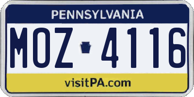 PA license plate MOZ4116