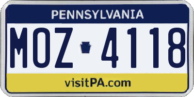PA license plate MOZ4118