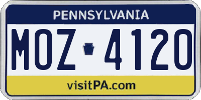 PA license plate MOZ4120