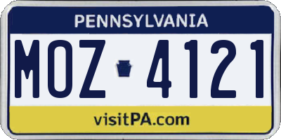 PA license plate MOZ4121