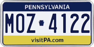 PA license plate MOZ4122