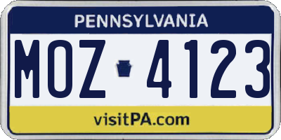 PA license plate MOZ4123