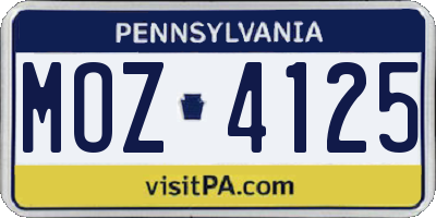 PA license plate MOZ4125