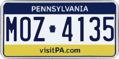 PA license plate MOZ4135