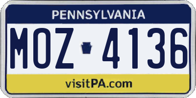 PA license plate MOZ4136