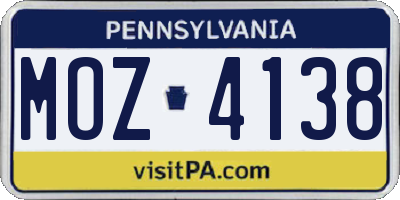 PA license plate MOZ4138